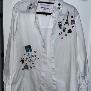 Karl Lagerfeld White Embroidered Men's Shirt